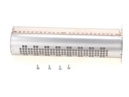 BOSCH Brennerrohr aus Metall mit belüfteter Oberfläche und drei Schrauben zur Befestigung. Das Rohr zeigt eine zylindrische Form für den Einsatz in Heizsystemen.